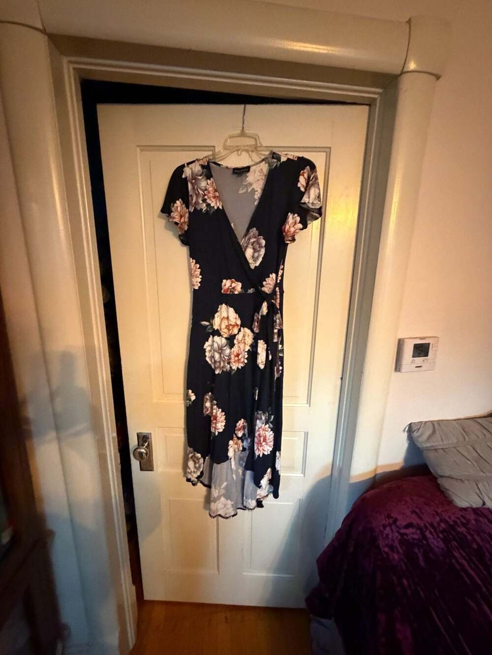 Fortune + Ivy Women's Navy Floral Faux Wrap High-Low Dress